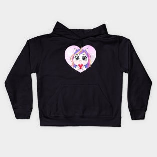 cartoon unicorn heart shape holding heart tshirt Kids Hoodie